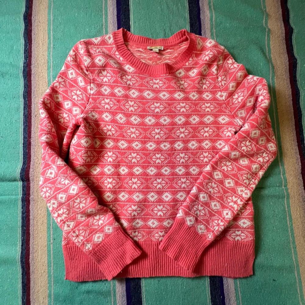 Gap Sweater Womens Small Pink White Fair Isle Lambswool Crewneck Pullover Winter